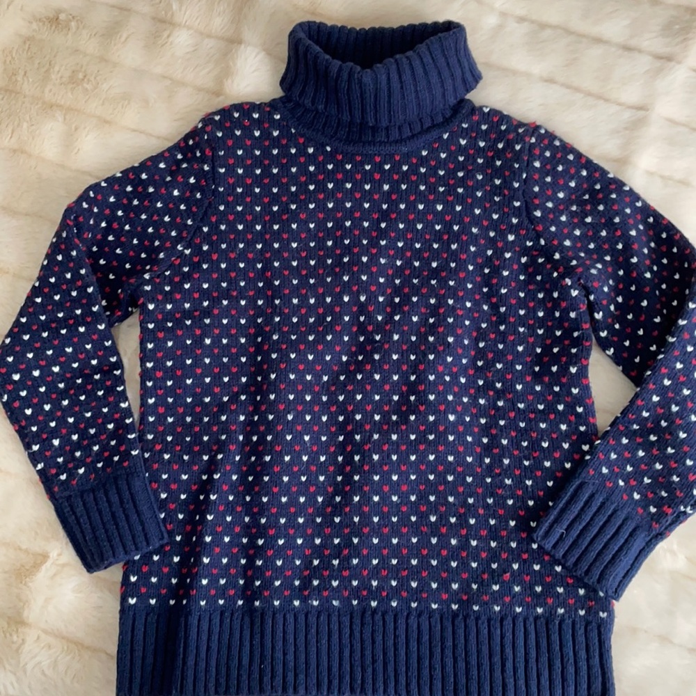 L.L. Bean Navy Turtleneck Sweater with Multicolor Dots